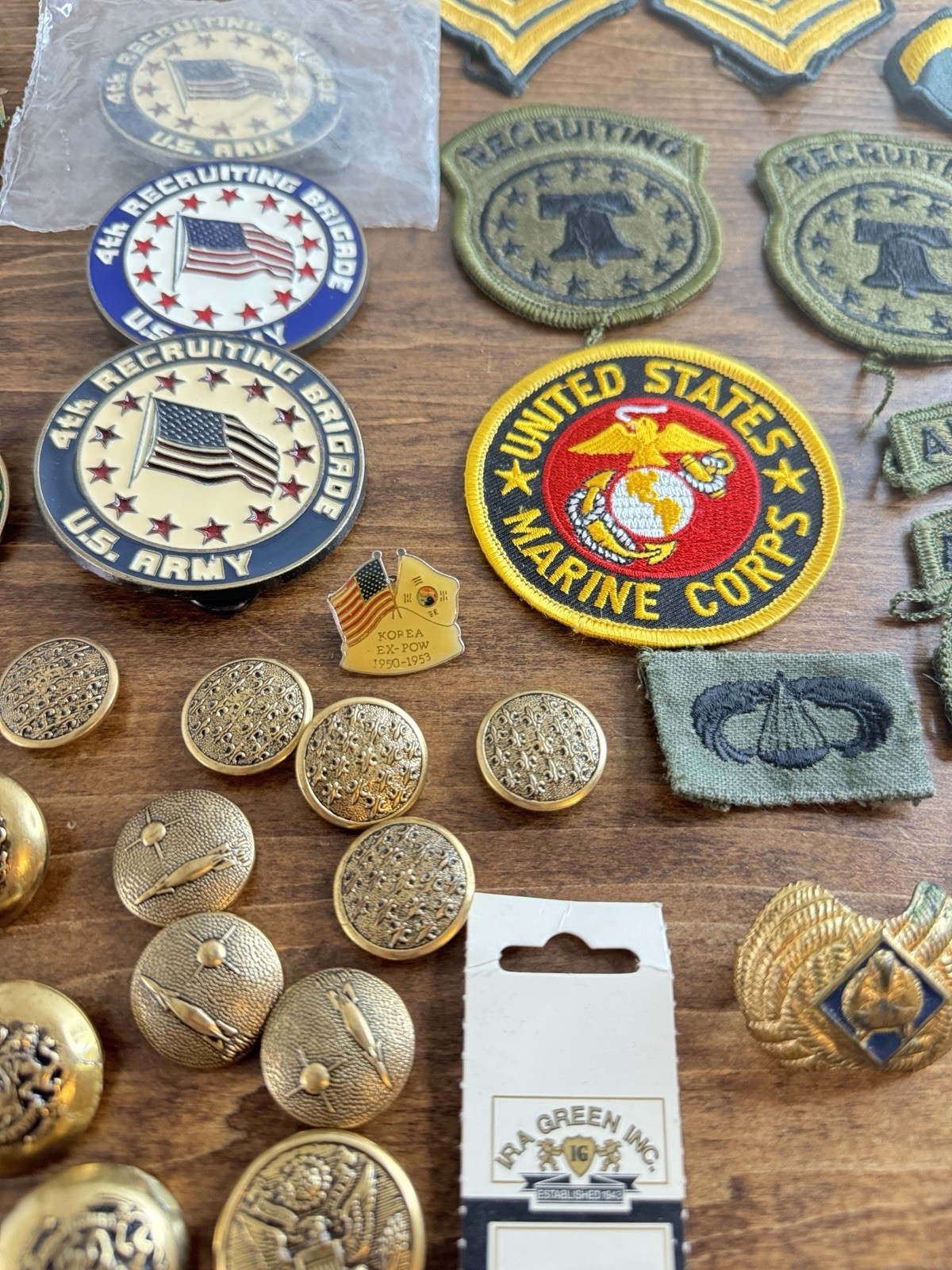 Unknown Lot of Vintage Military Patches, Hats, medal pin backs
