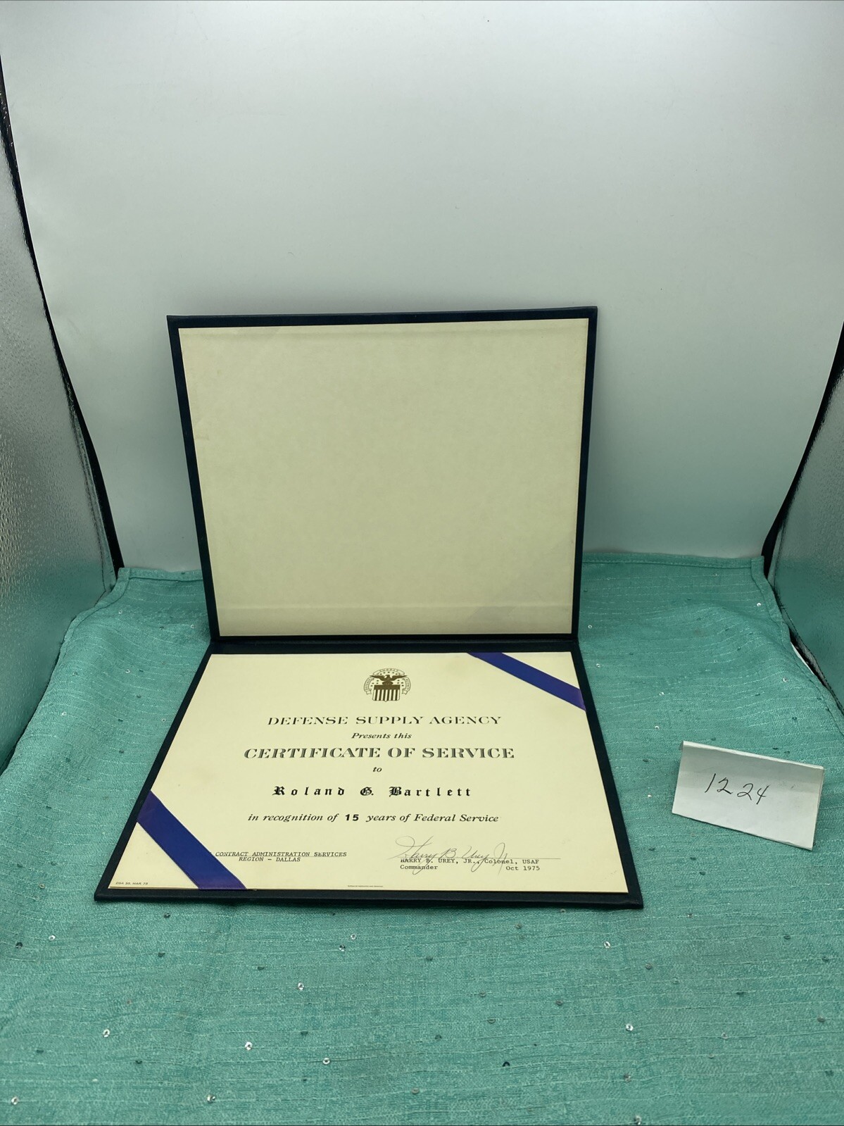 Defense Supply Agency Military Award Certificate In Recognition Of 15 Yrs Fed Se