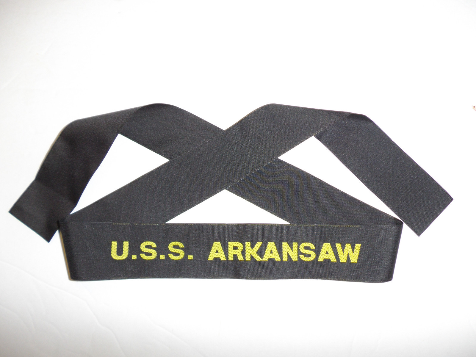 b9703 US Navy WW2 Cap Hat Tally USS Arkansaw bb33 Arkansas spelled wrong IR42A