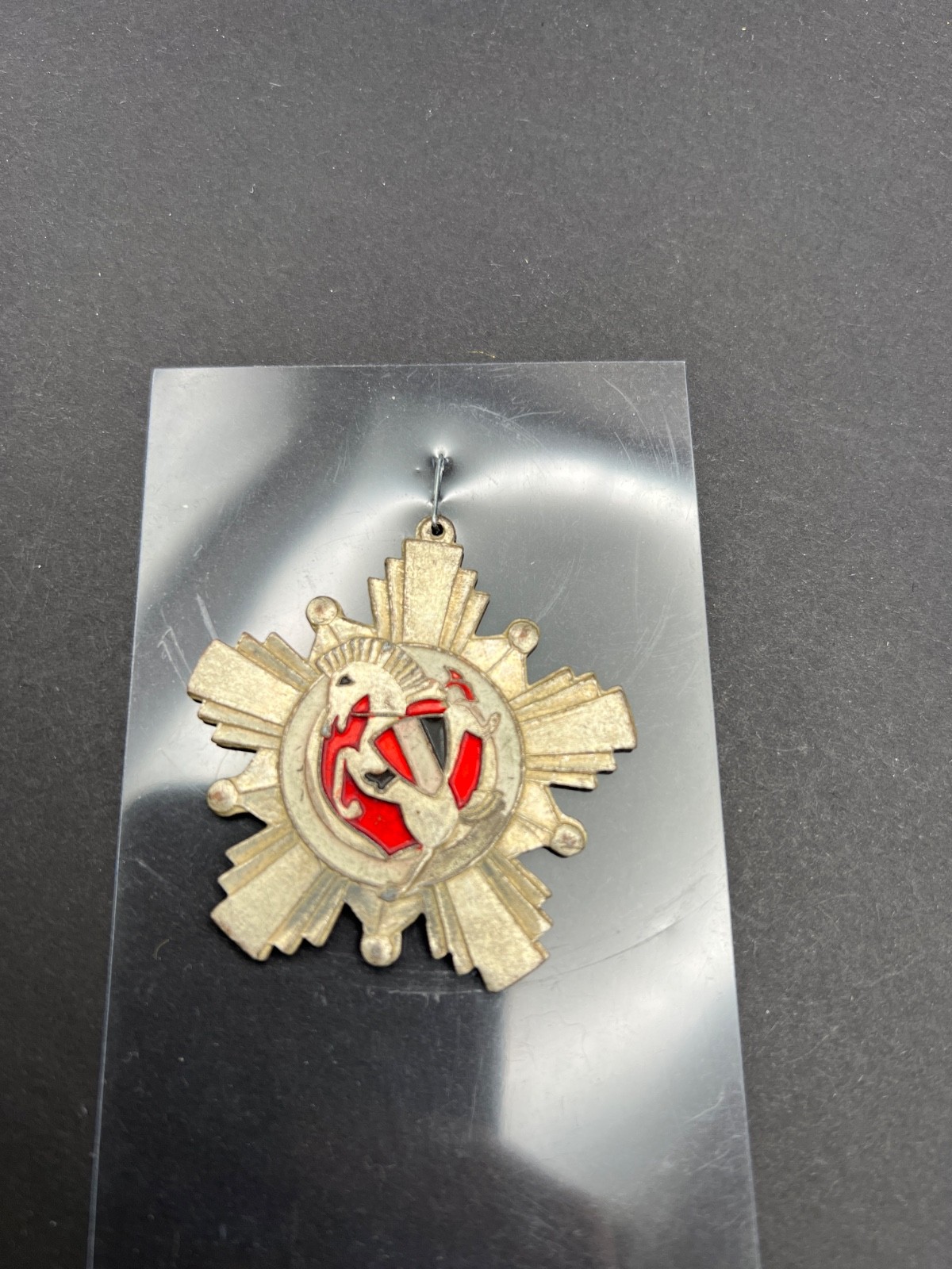 Vintage Chinese Enamel Star Badge Medal Red White Design Unidentified