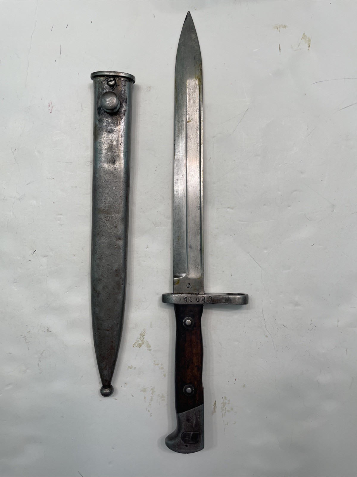 WWI Steyr Bayonet For M1888 Mannlicher Rifle with metal scabbard Wood Handle