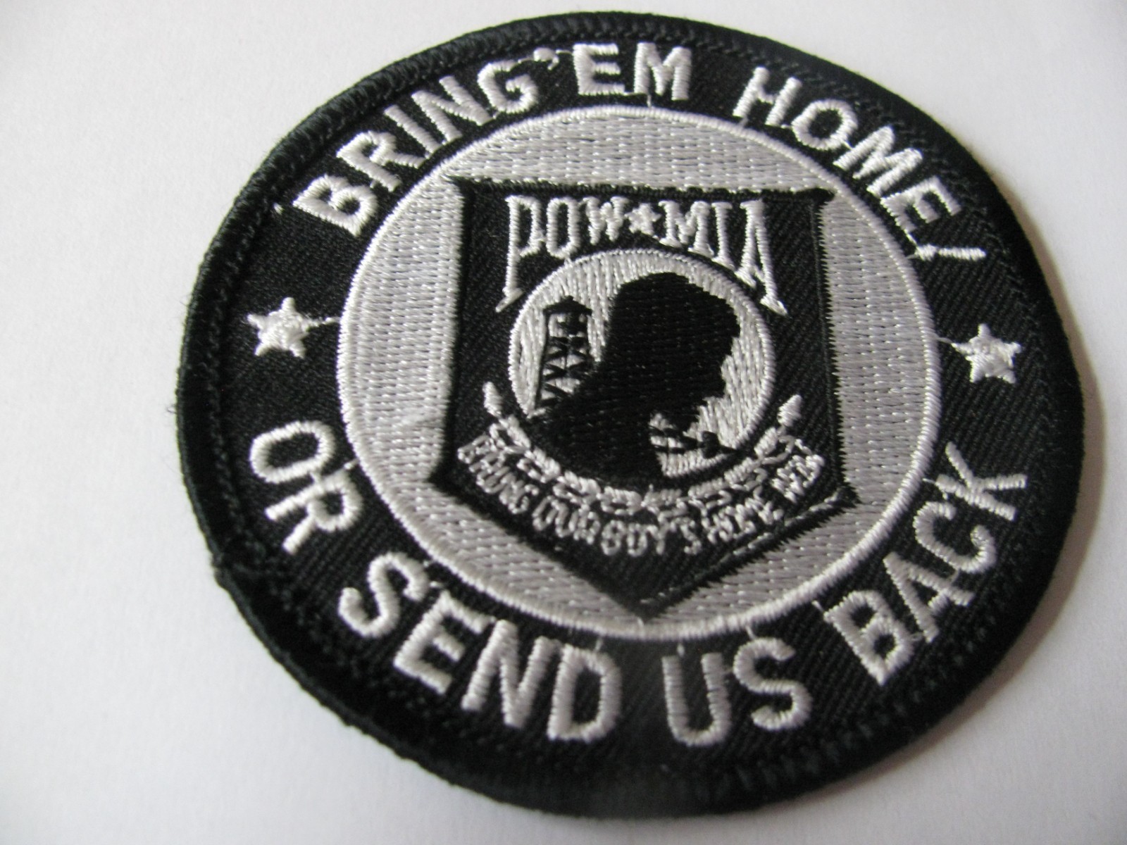 POW MIA BRING EM HOME OR SEND US BACK MILITARY 3″ IRON ON EMBROIDERED PATCH
