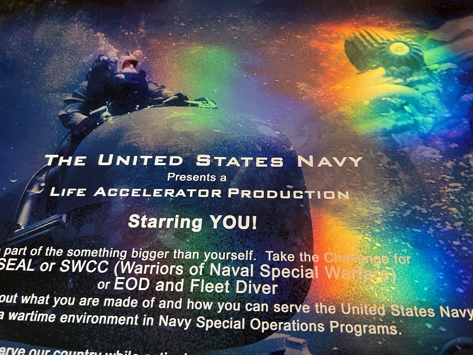 Price Reduction Vintage 1990’s NAVY Recruiting Poster. SEALS EOD Iridescent.