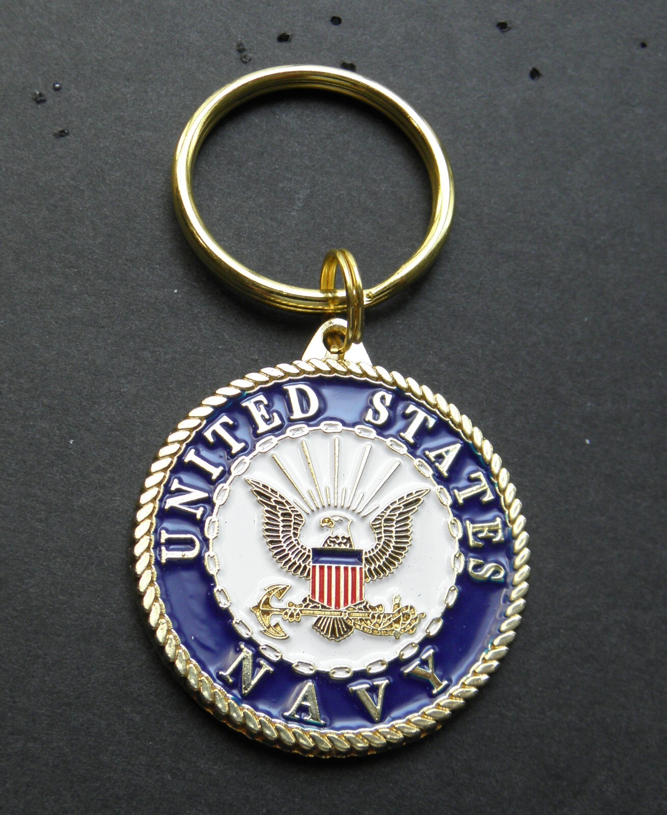 USN NAVY ENAMEL KEYRING KEY CHAIN RING 1.5 INCHES