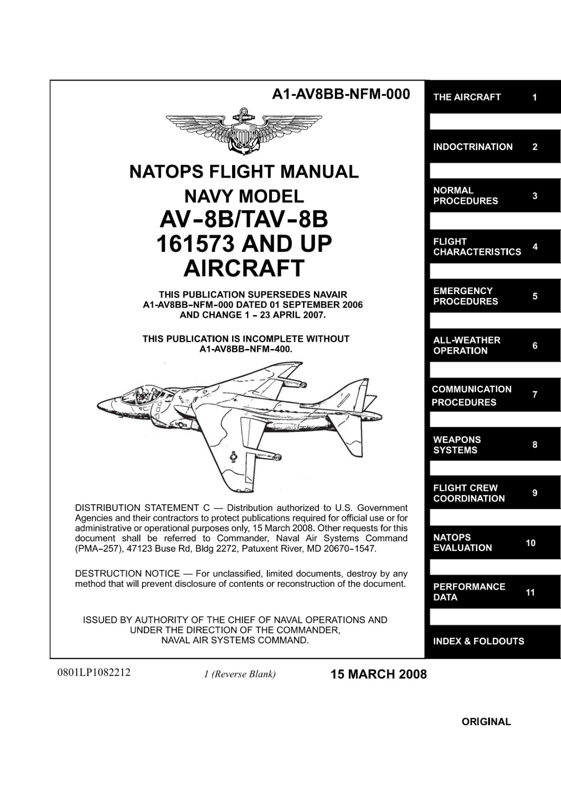 714 Page 2008 HARRIER II A1-AV8BB-NFM-000 AV-8B/TAV-8B Flight Manual on CD