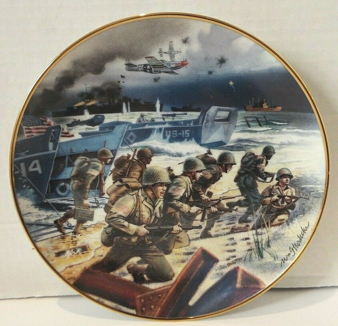 Storming The Beaches Of Normandy Fine Porcelain 8″ Plate Wm. G. Teodecki