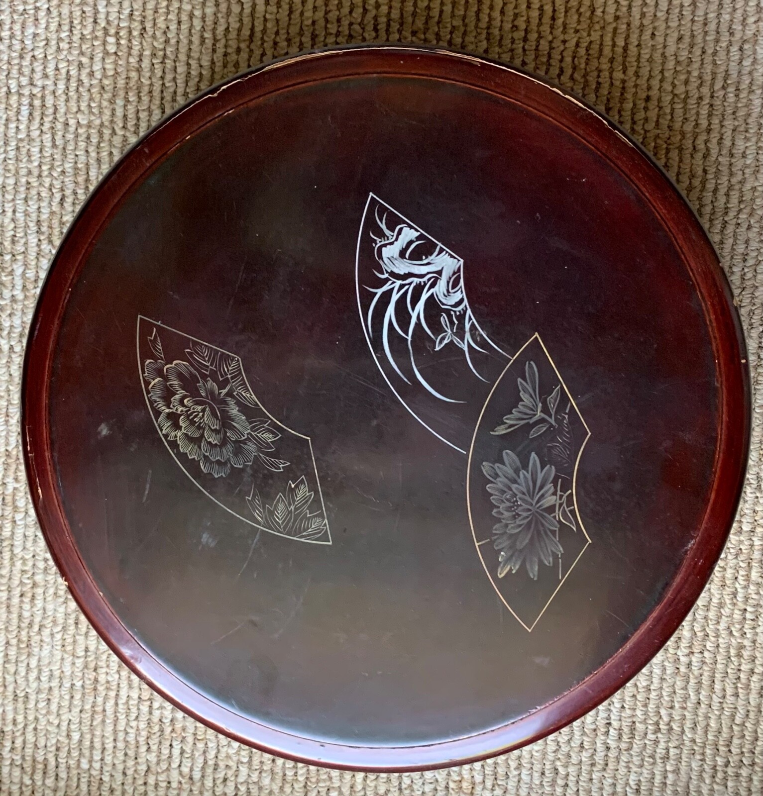 Vintage Wood Hand Painted Flowers Keepsake Round Box, Camp Hakata, Japan 1950’s