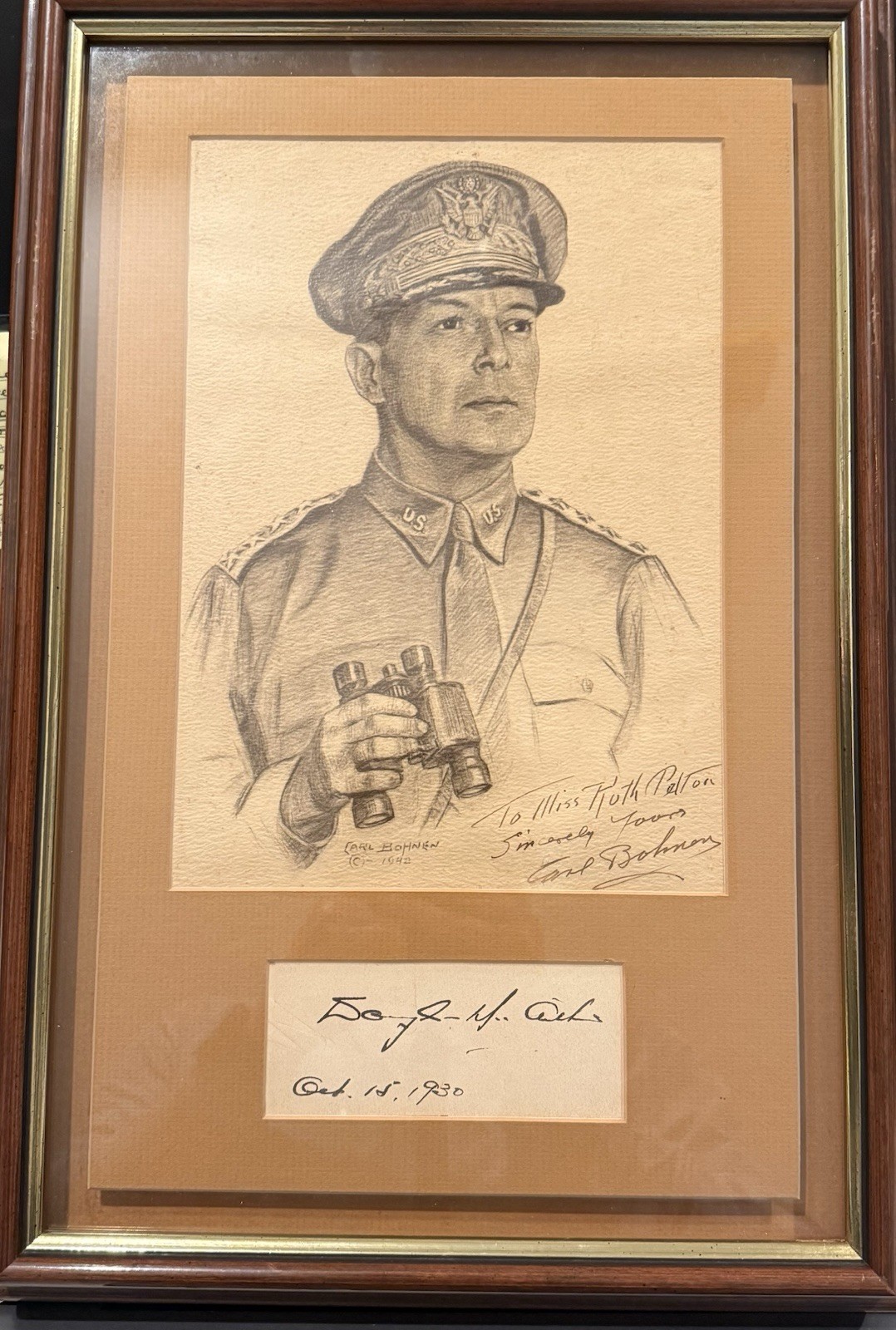 Vintage 1942 General MacArthur Duel Autographed Lithograph MacArthur & Bohnen
