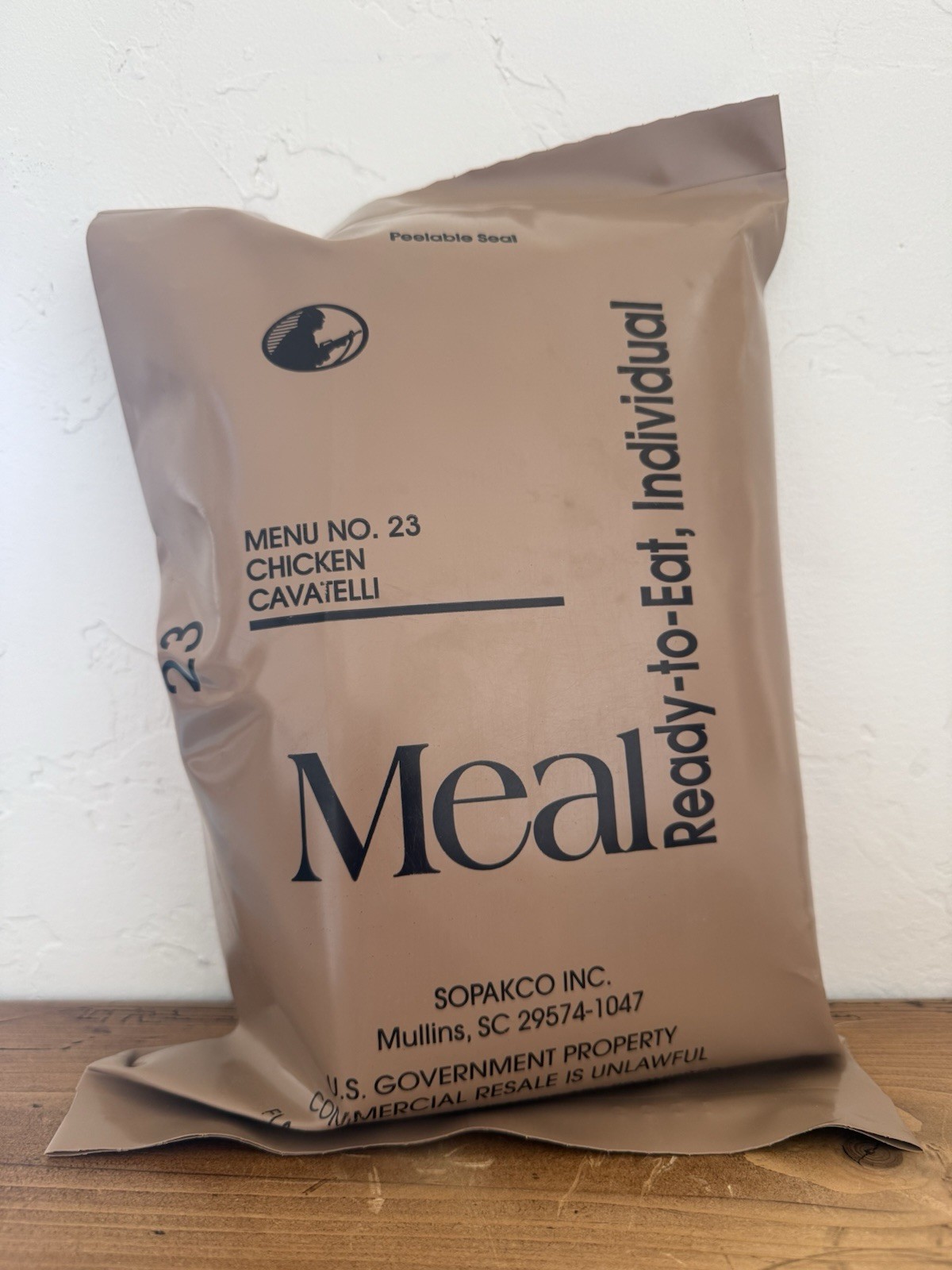 Collectors MRE MENU NO. 23 Chicken Cavatelli DO NOT EAT Expired Lot Num. 6321