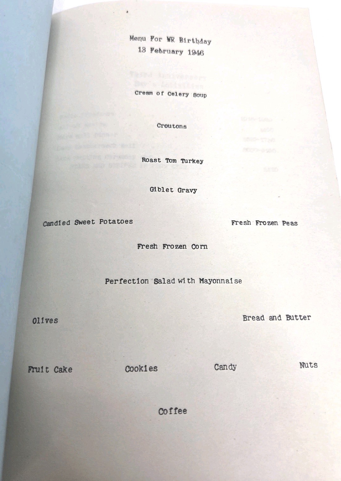 USMC 1946 Women’s Reserve Birthday Menu Program Ralph J. Mitchell