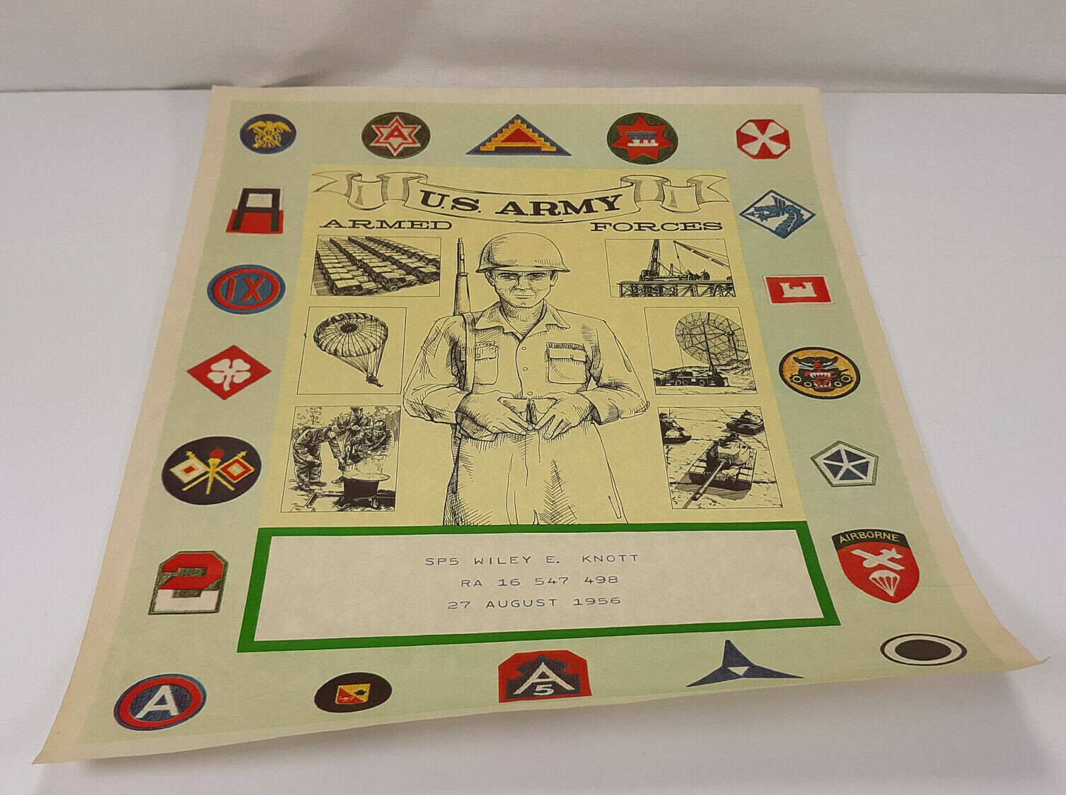 1956 U.S. Army Armed Forces SP5 Wiley E. Knott Graduation Certificate