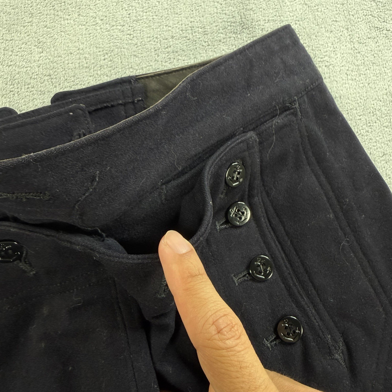 Vintage US NAVY Sailor 100% Wool Pants Mens 30×32 Crackerjack USN Blue Button