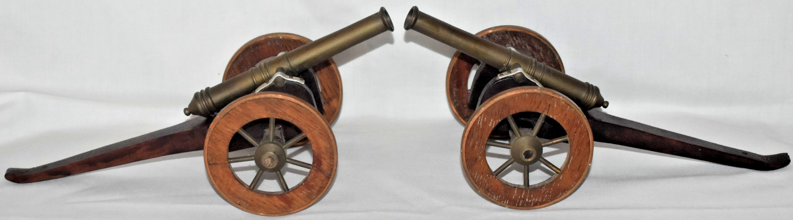 2 Vintage Brass & Wood Model Replicas Of 18th Century Cannons 10″ Long