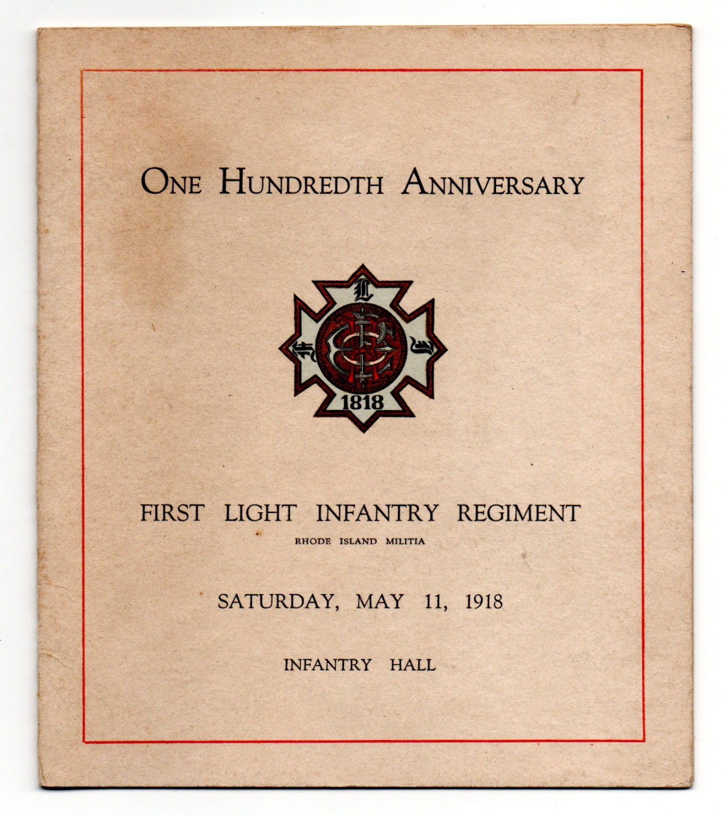 100th Anniversary First Light Infantry Regiment RI Militia Infantry Hall 1918