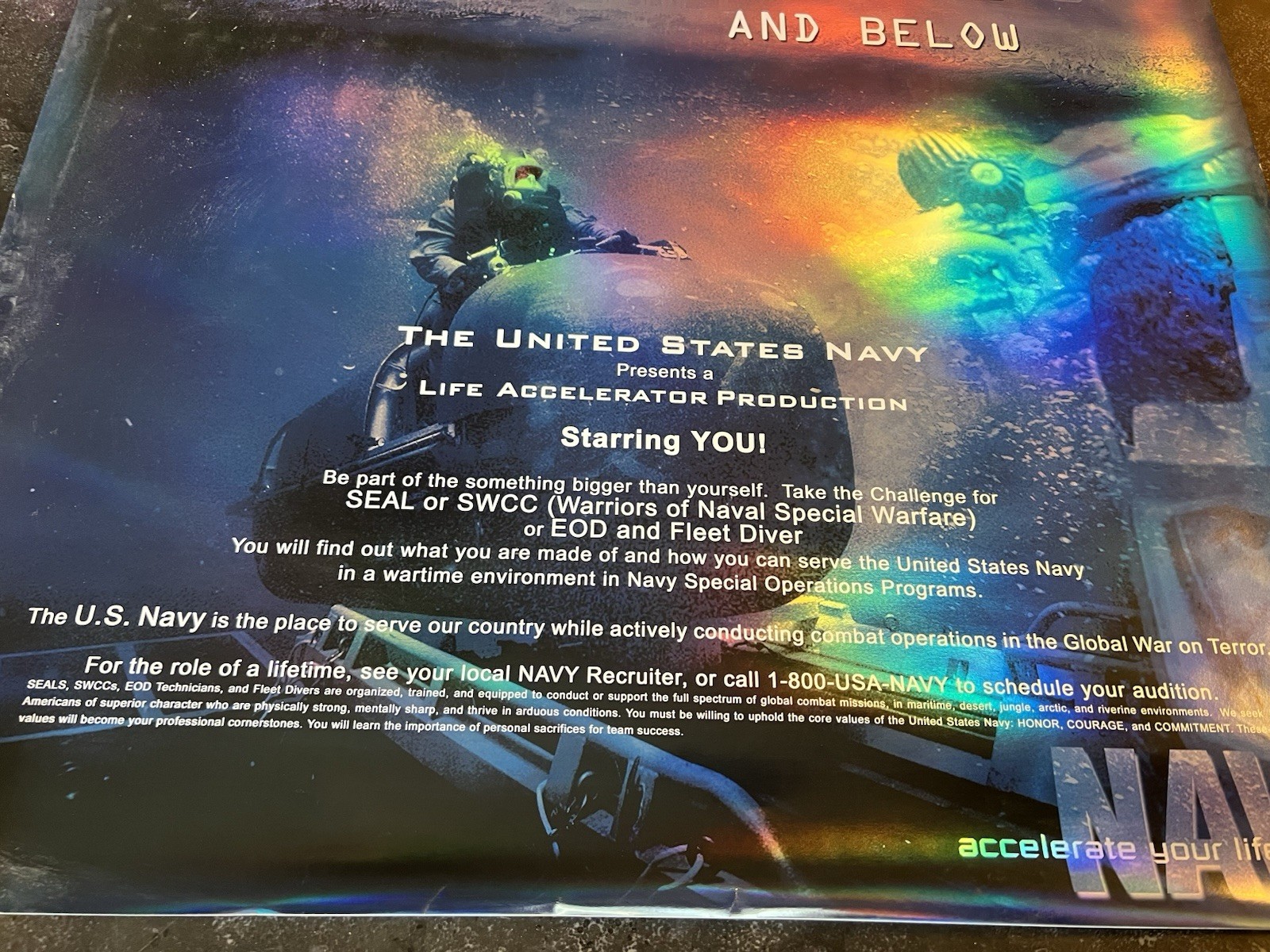 Price Reduction Vintage 1990’s NAVY Recruiting Poster. SEALS EOD Iridescent.