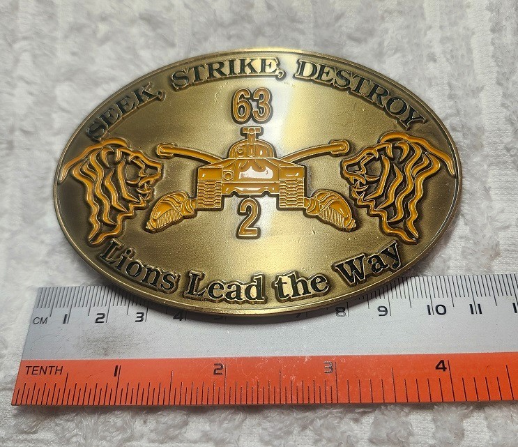 AUTHENTIC ARMY 2-63 ARMOR TANK BAQUBAH IRAQ OIF 2004-05 RARE BRASS BELT BUCKLE