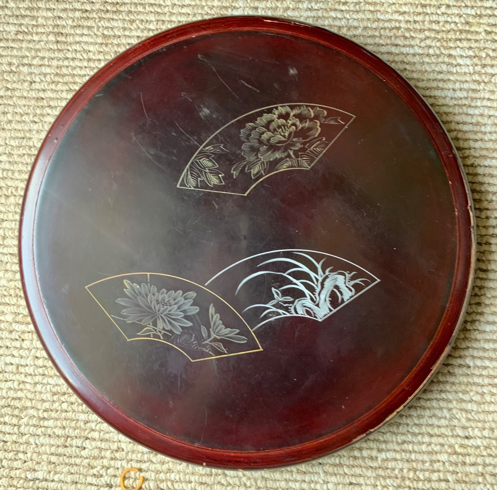 Vintage Wood Hand Painted Flowers Keepsake Round Box, Camp Hakata, Japan 1950’s
