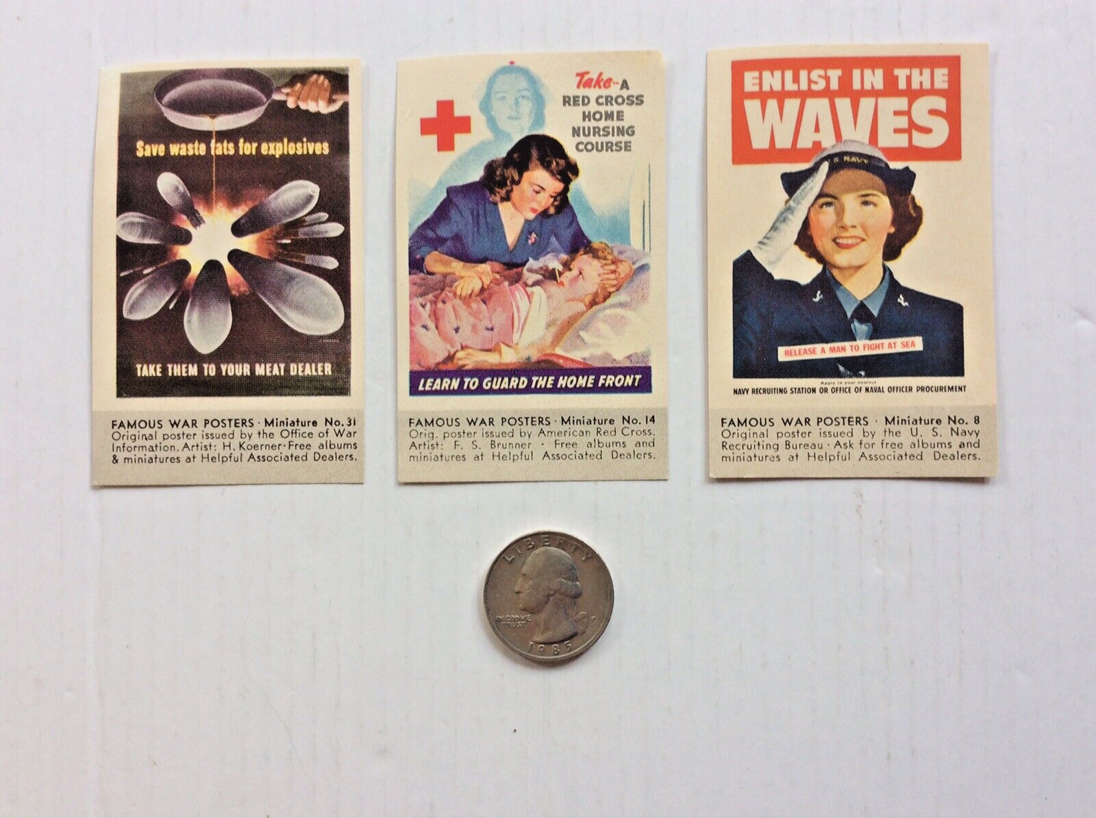 3-Vintage “Famous War Poster” Miniatures 2X3 Inch-“Women In War”-Authentic-nice
