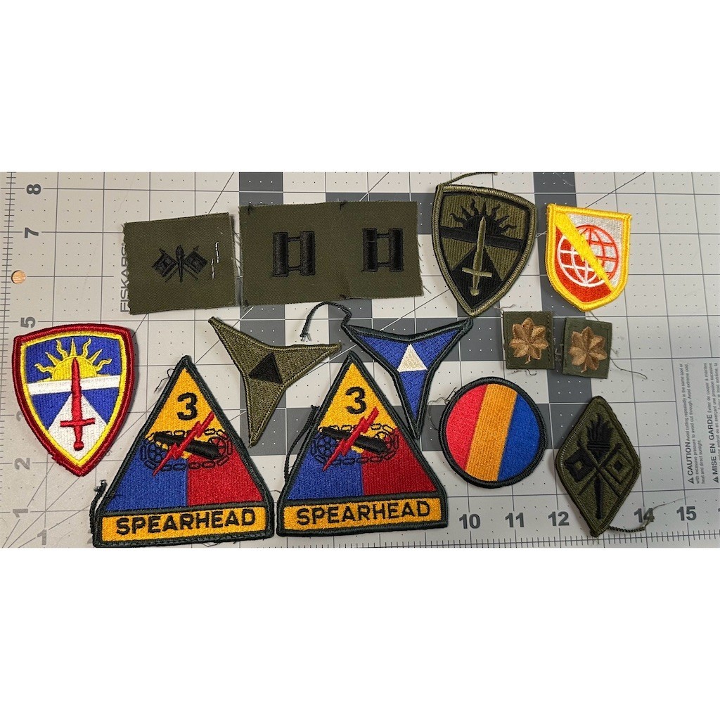 Lot of 14 Military Uniform Patches & Insignia Spearhead 3rd Armor Rank