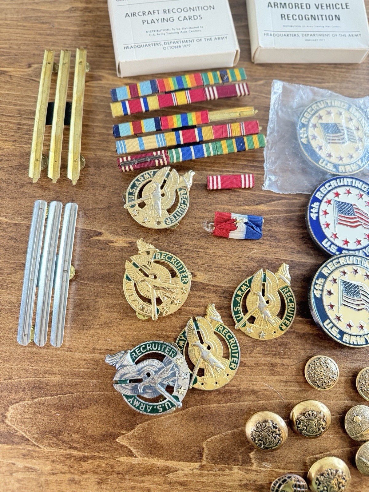 Unknown Lot of Vintage Military Patches, Hats, medal pin backs