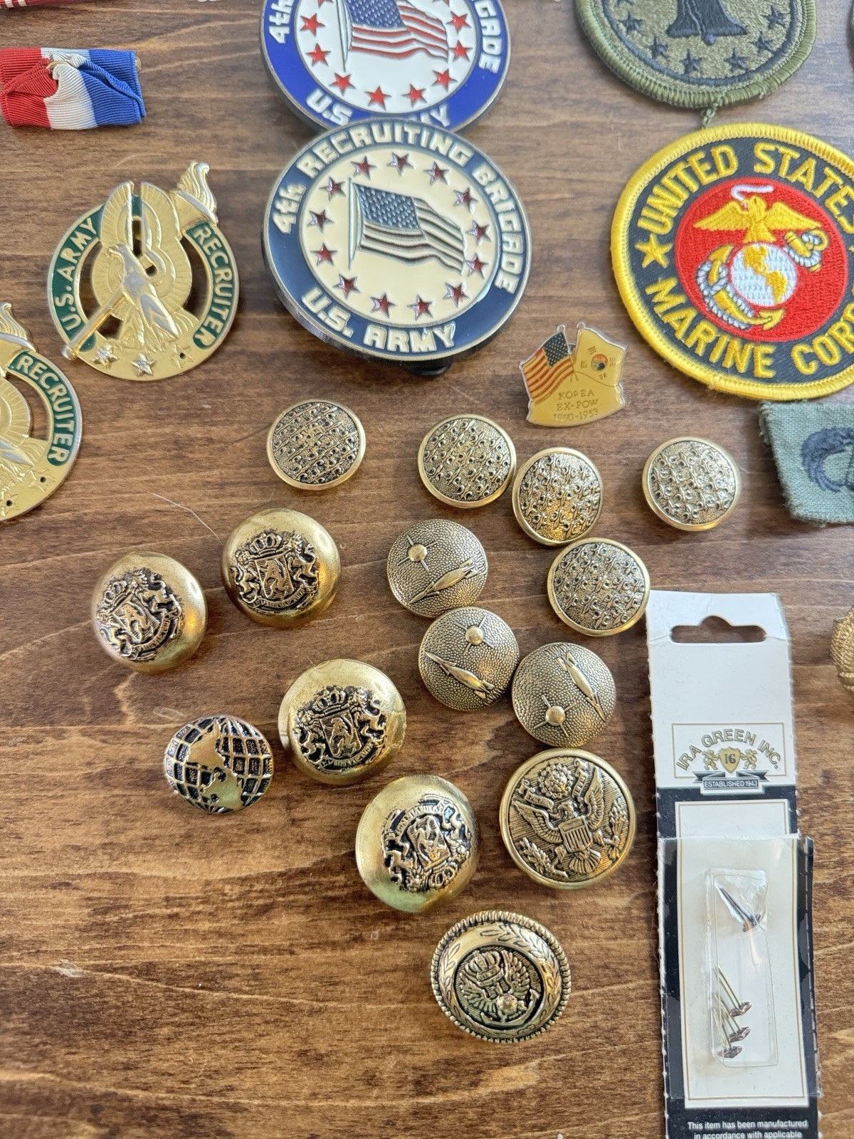 Unknown Lot of Vintage Military Patches, Hats, medal pin backs