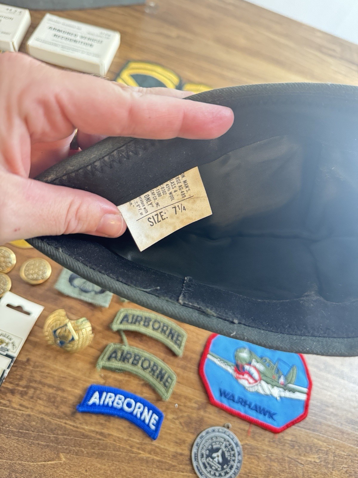 Unknown Lot of Vintage Military Patches, Hats, medal pin backs