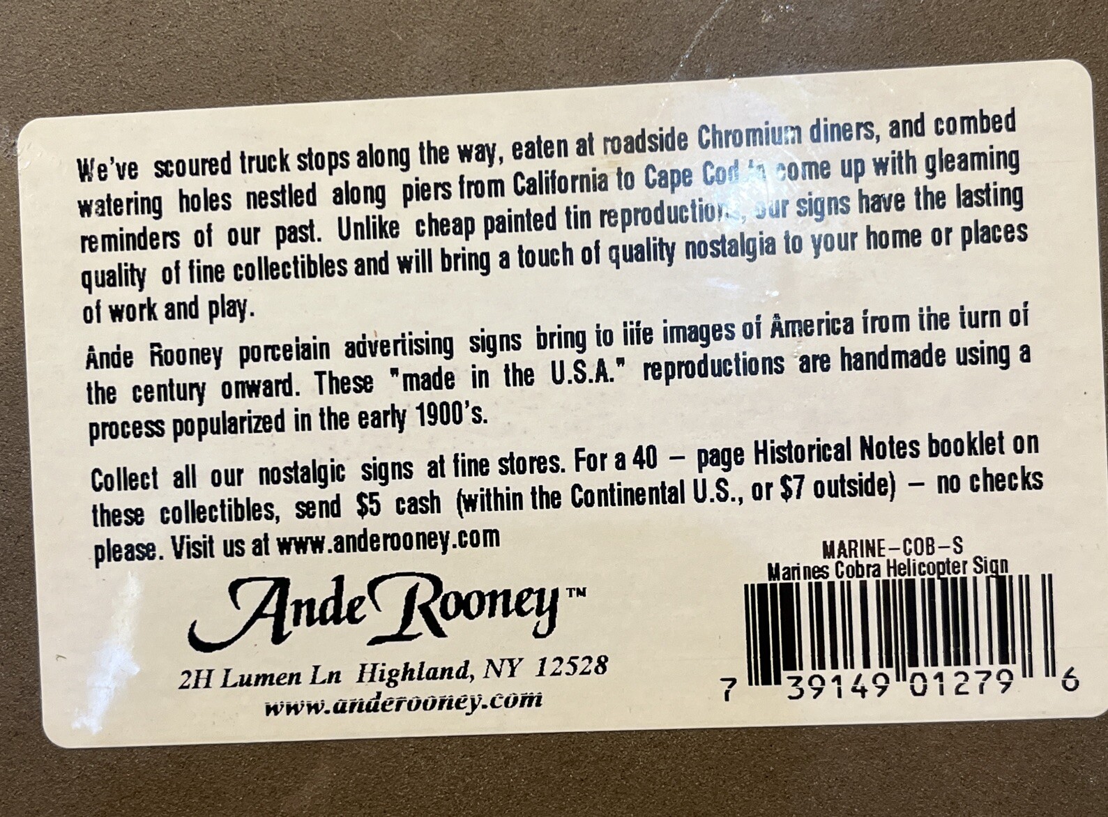Porcelain Sign THE FEW THE PROUD THE MARINES Ande Rooney 1998 12.5×8.25” Sealed