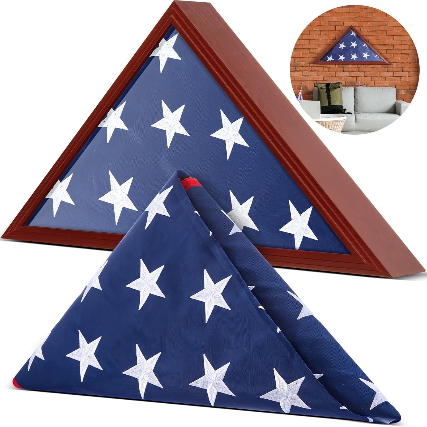 Folded Memorial Flag with Display Case American Us Flag with Veteran Burial