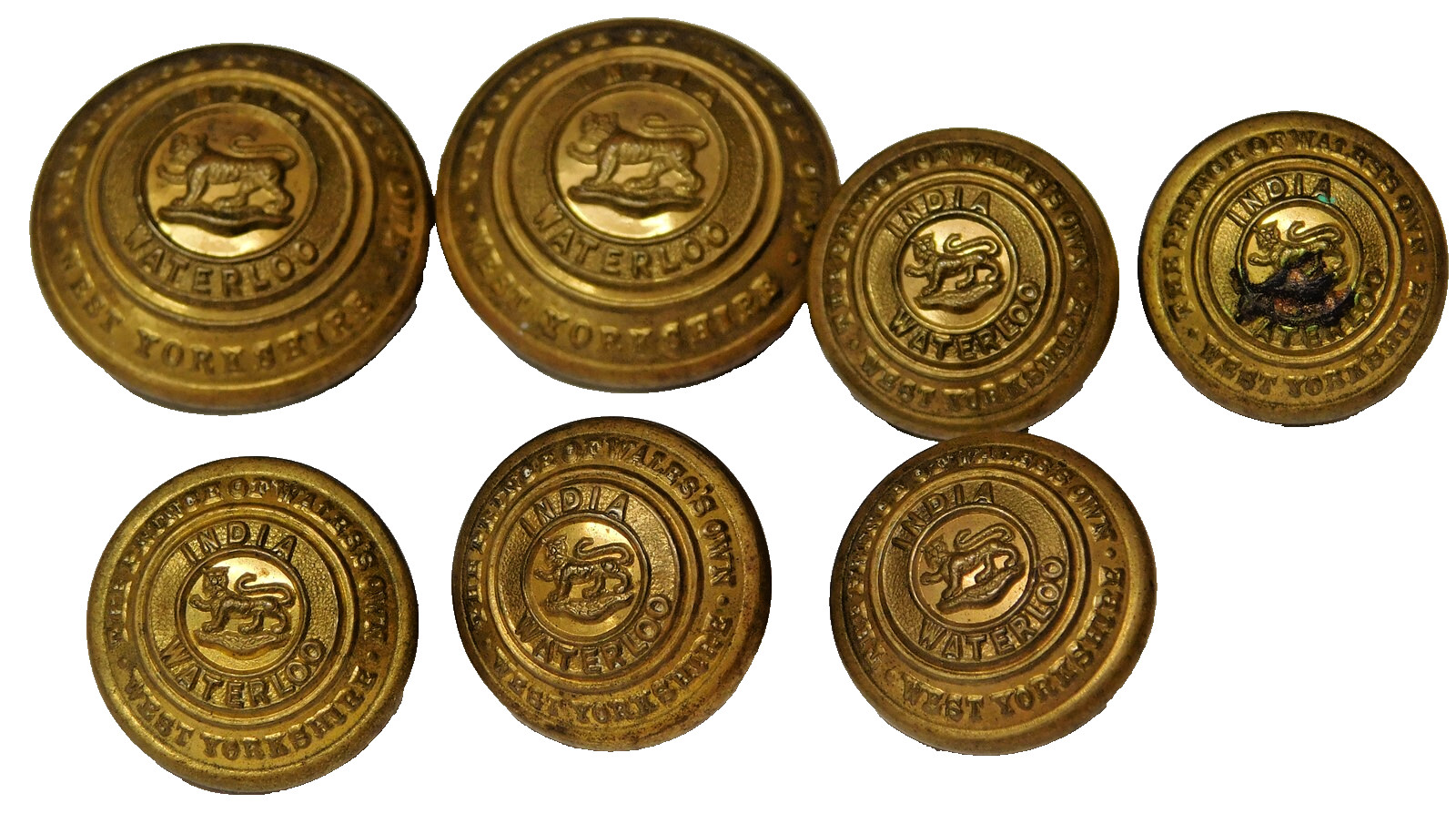 7 Prince of Wales British Yorkshire Regiment Officers Military Uniform Buttons