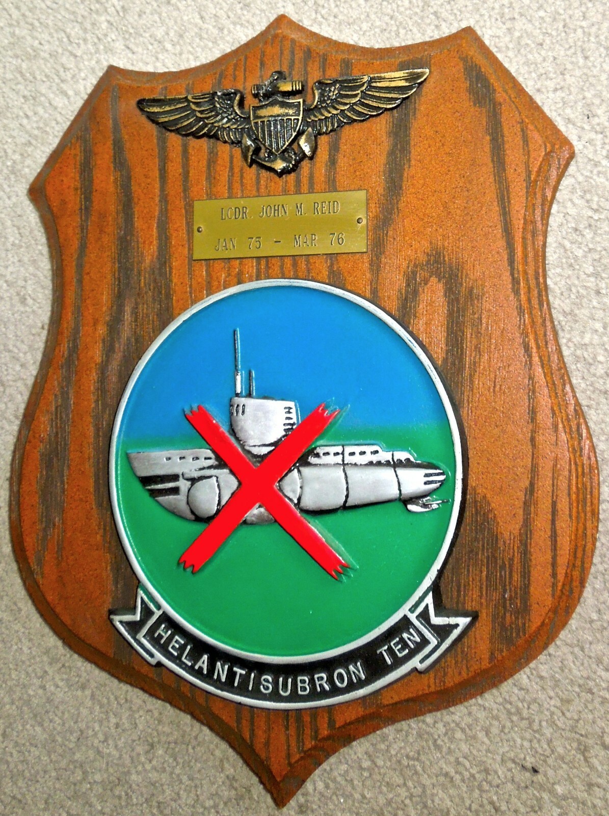 1976 USN Helicopter Anti-Submarine Squadron Ten Hand-Painted Resin LCDR’s Plaque