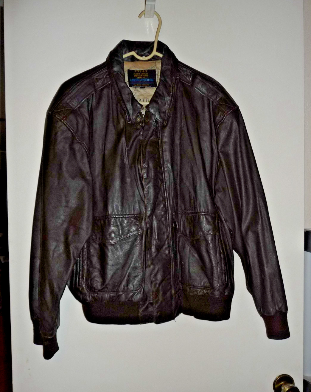 VTG American Born Brown Leather Type A-2 Bomber Flight Jacket Coat Size L