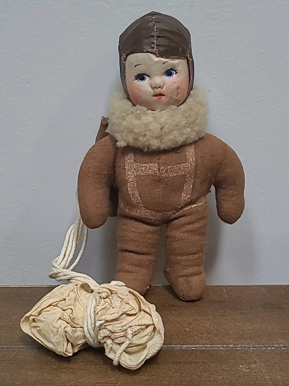 Paratrooper Doll Raggedy Doodle 7” with Parachute & Bag & Sherpa Collar