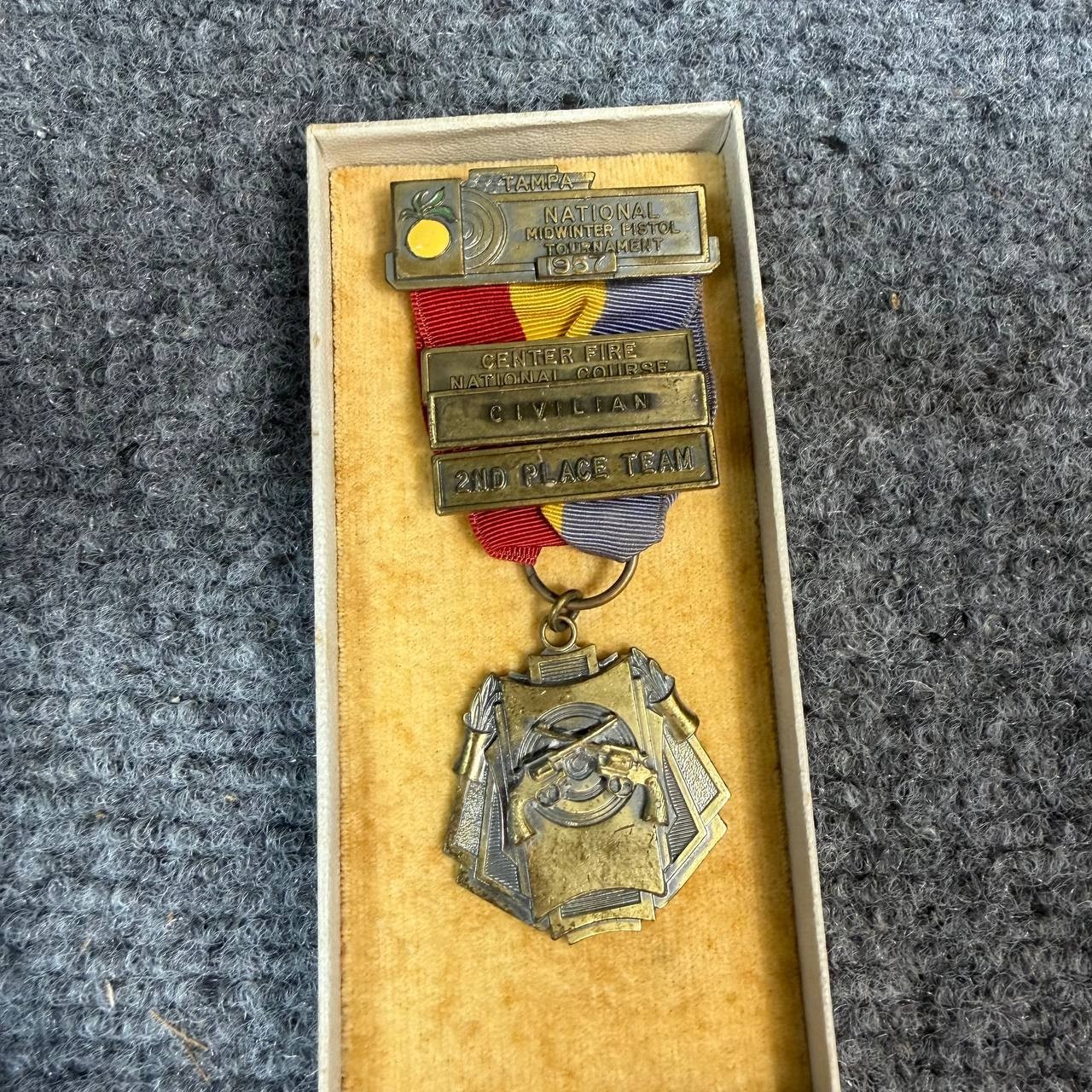 Vintage NRA Center Fire National Course Civilian 2nd Place Team Medal w Case