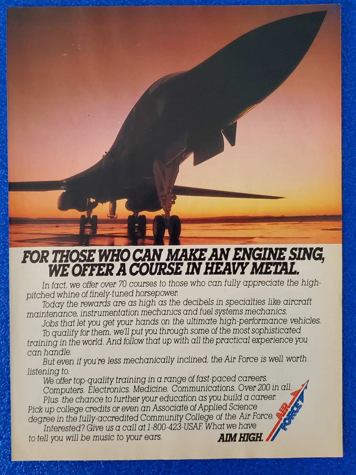 1990 UNITED STATES AIR FORCE RECRUITING PRINT AD B-1 BOMBER BONE “HEAVY METAL”