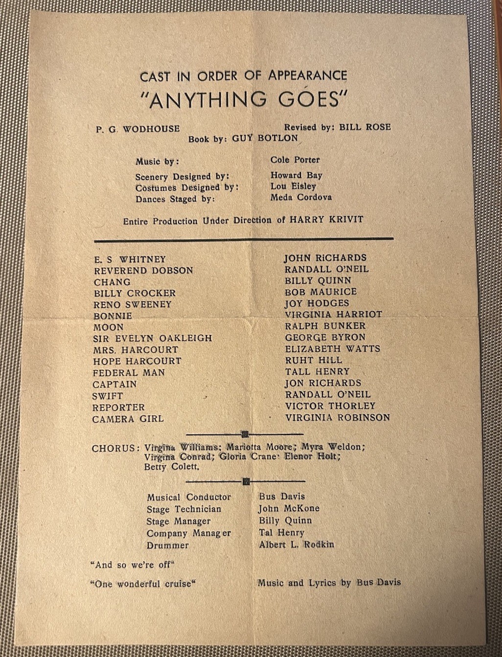 Vtg. Program USO Camp Show Ochsenfurt Germany Joy Hodges Anything Goes 99th Inf