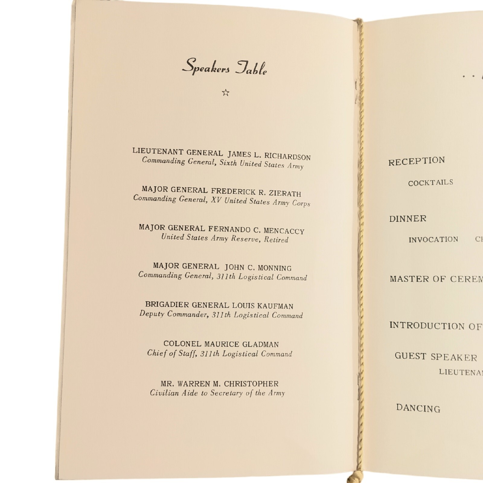 1966 US Army Reserve 311th Logistical Command Annual Dinner Dance Program