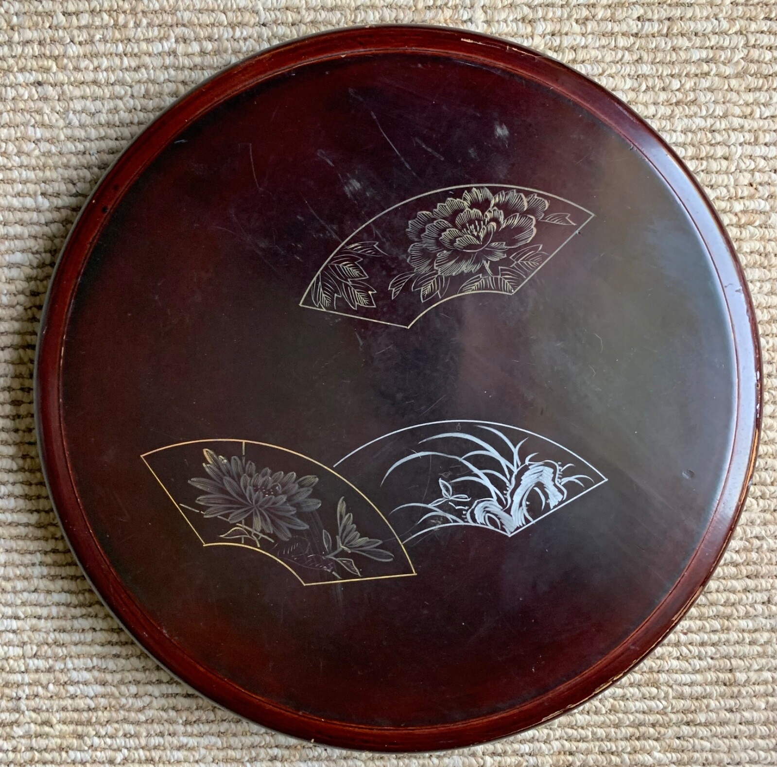 Vintage Wood Hand Painted Flowers Keepsake Round Box, Camp Hakata, Japan 1950’s