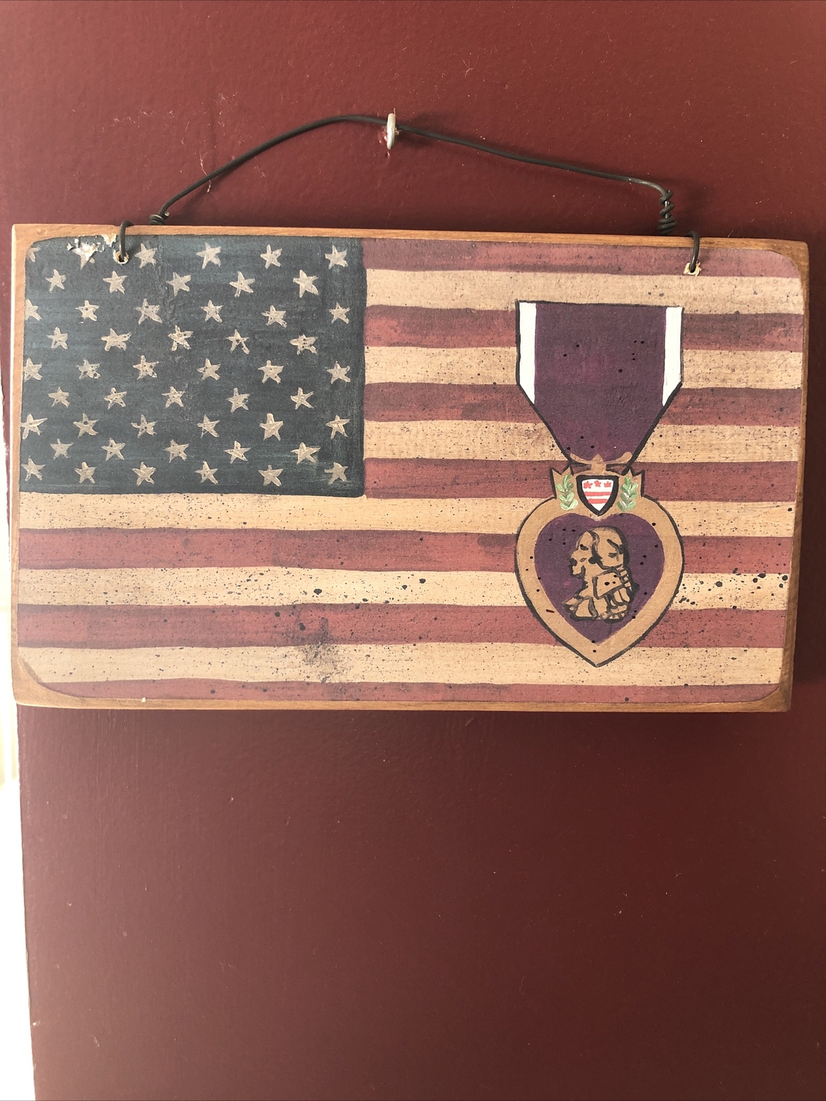 PURPLE HEART PLAQUE WOOD HAND PAINTED