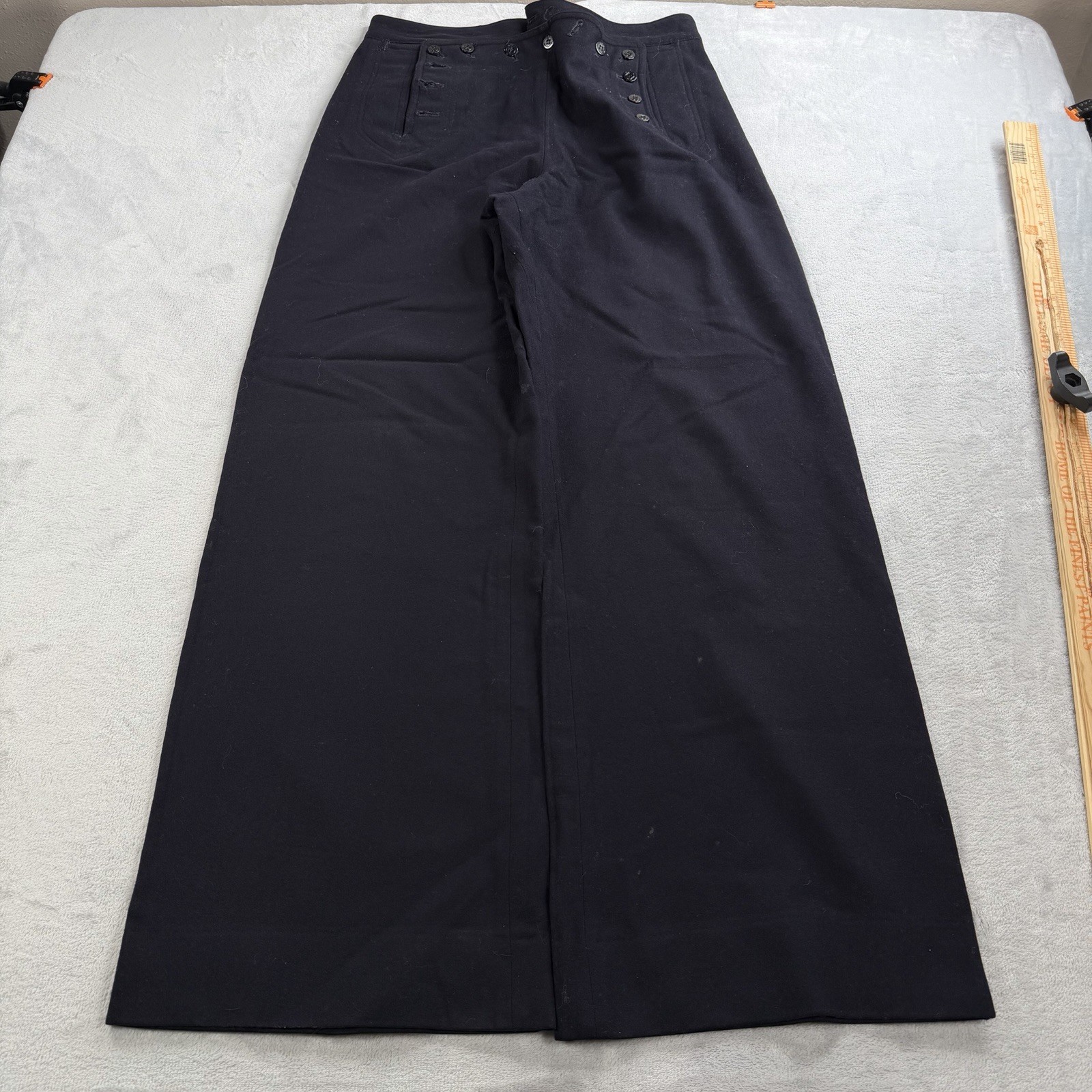 Vintage US NAVY Sailor 100% Wool Pants Mens 30×32 Crackerjack USN Blue Button